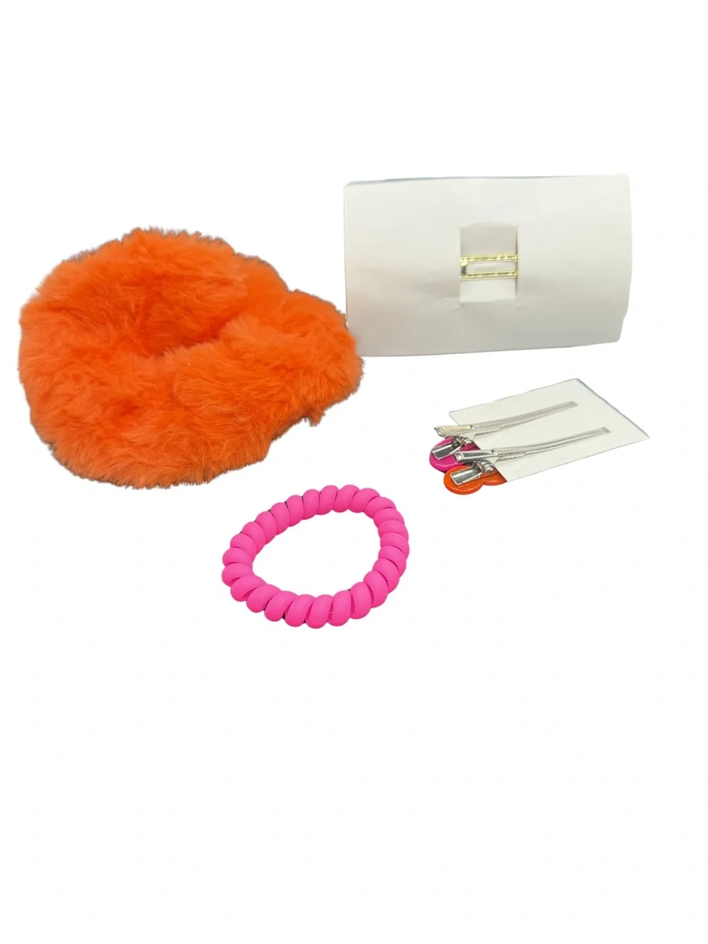 🩷🧡SEPHORA🩷🧡5-Piece Fuzzy Orange & Pink Hair Accessory Set/NIP